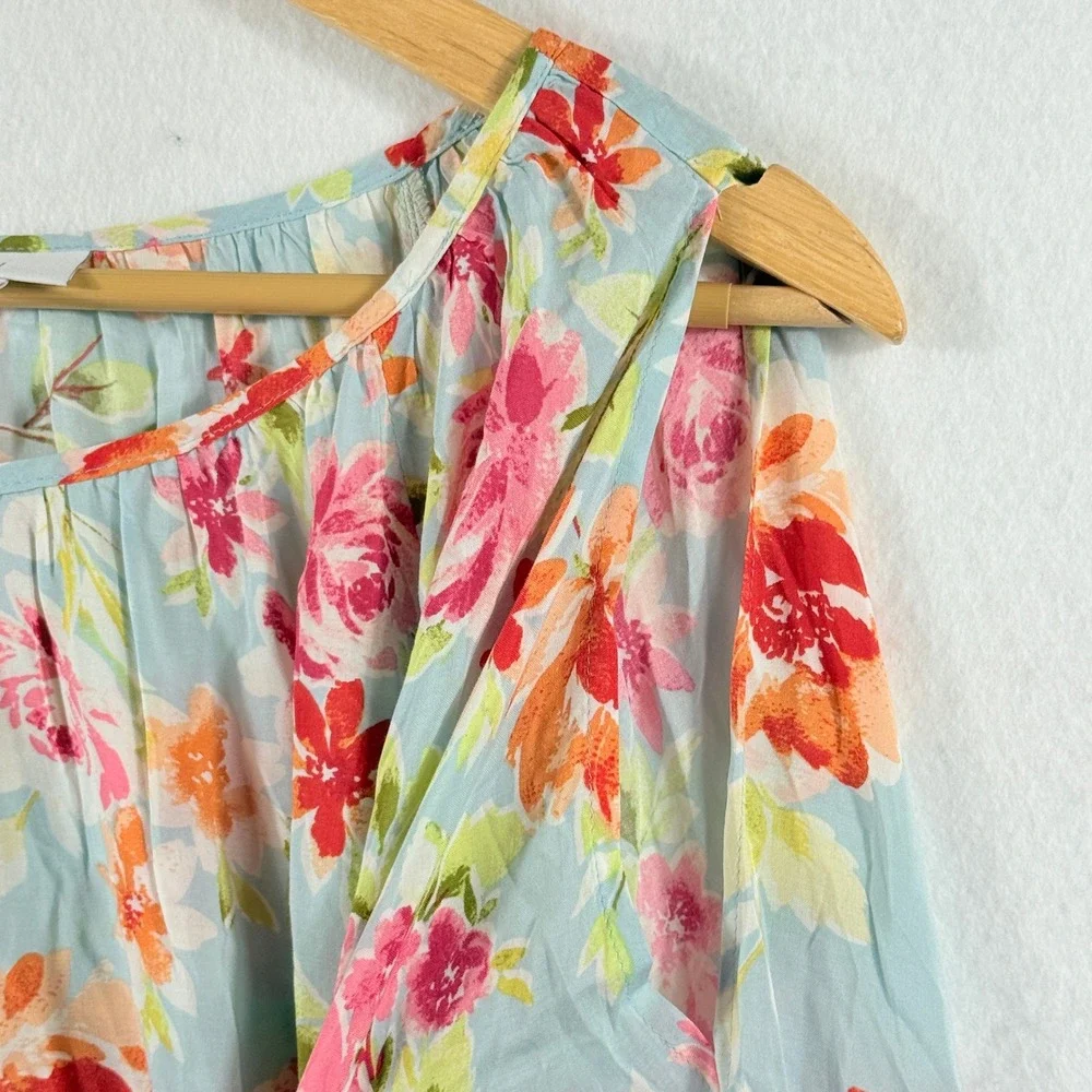 J. Jill Flowy Blouse Womens 3X Cold Shoulder Blue Floral Boho Cottagecore Top